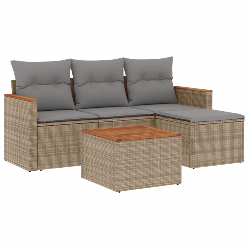 5-delige Loungeset met kussens poly rattan gemengd beige is nu te koop bij PeponiXL, paradijselijk wonen!