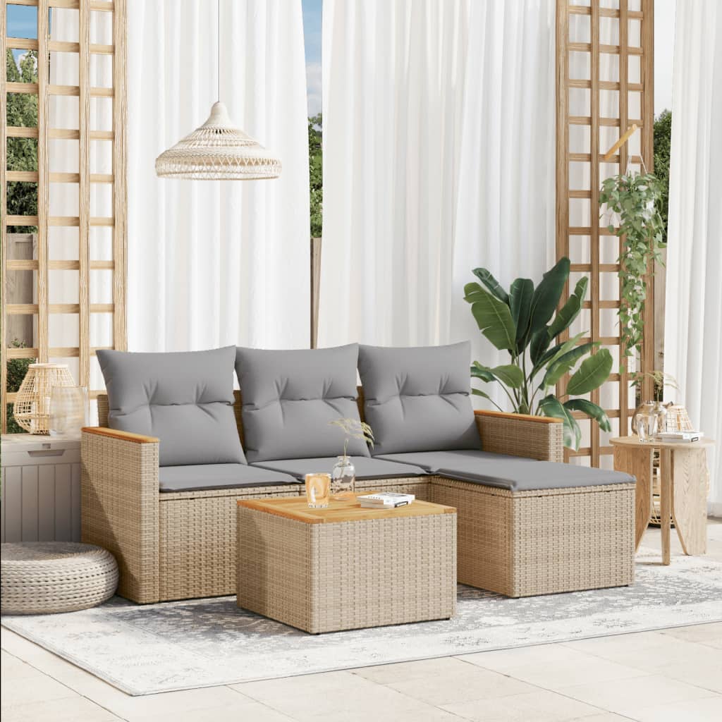 5-delige Loungeset met kussens poly rattan gemengd beige is nu te koop bij PeponiXL, paradijselijk wonen!