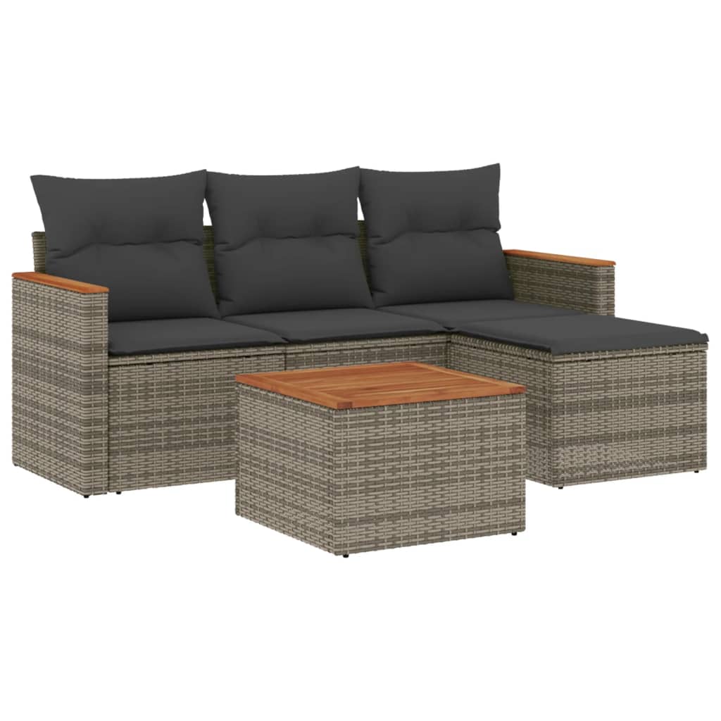 5-delige Loungeset met kussens poly rattan grijs is nu te koop bij PeponiXL, paradijselijk wonen!