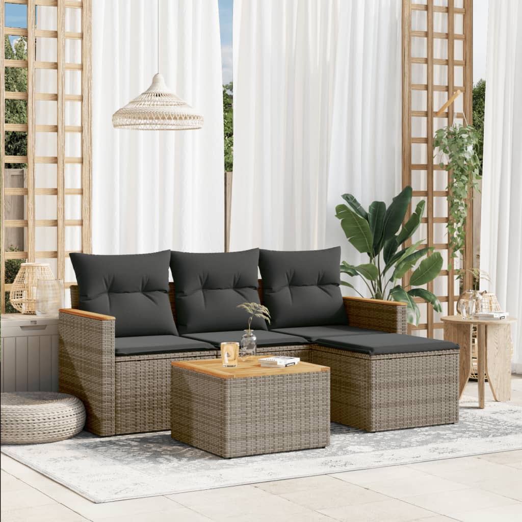 5-delige Loungeset met kussens poly rattan grijs is nu te koop bij PeponiXL, paradijselijk wonen!