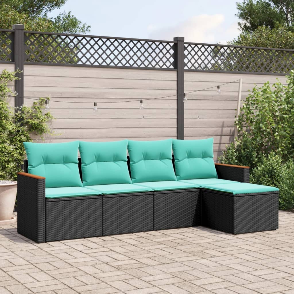 5-delige tuinbankset met kussens van zwart polyrotan is nu te koop bij PeponiXL, paradijselijk wonen!
