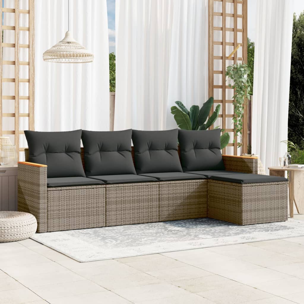 5-delige Loungeset met kussens poly rattan grijs is nu te koop bij PeponiXL, paradijselijk wonen!