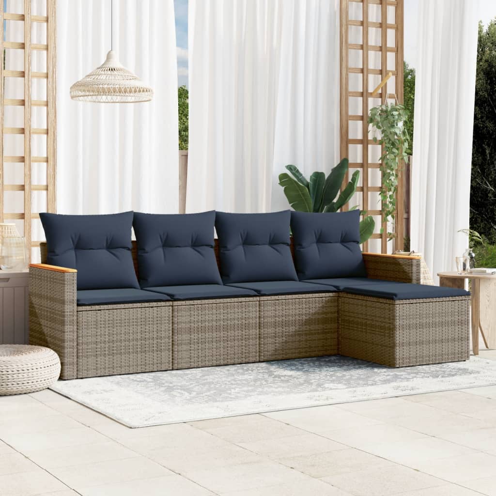 5-delige tuinbankset met kussens, grijs polyrotan is nu te koop bij PeponiXL, paradijselijk wonen!