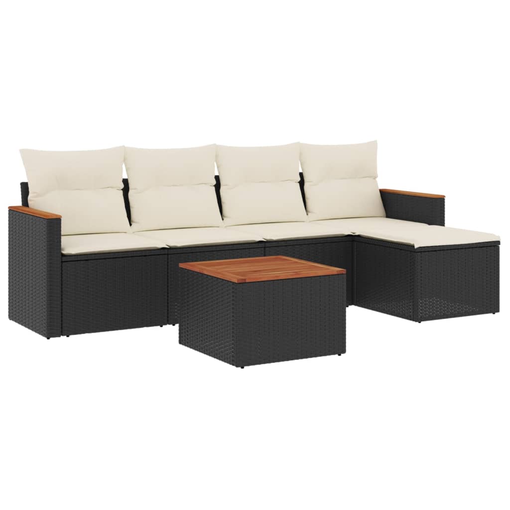 6-delige Loungeset met kussens poly rattan zwart is nu te koop bij PeponiXL, paradijselijk wonen!