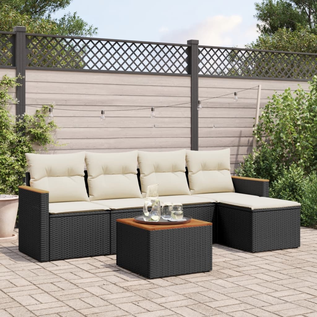6-delige Loungeset met kussens poly rattan zwart is nu te koop bij PeponiXL, paradijselijk wonen!