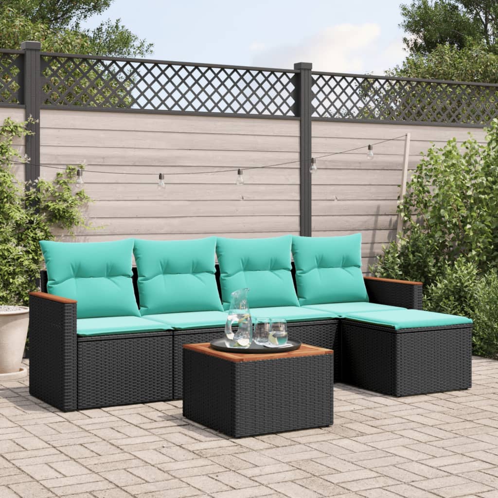 6-delige tuinbankset met kussens van zwart polyrotan is nu te koop bij PeponiXL, paradijselijk wonen!