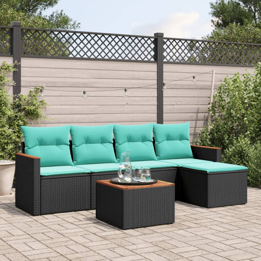 6-delige tuinbankset met kussens van zwart polyrotan is nu te koop bij PeponiXL, paradijselijk wonen!