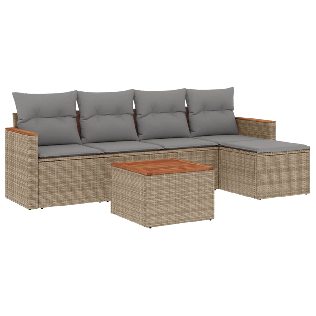 6-delige Loungeset met kussens poly rattan gemengd beige is nu te koop bij PeponiXL, paradijselijk wonen!