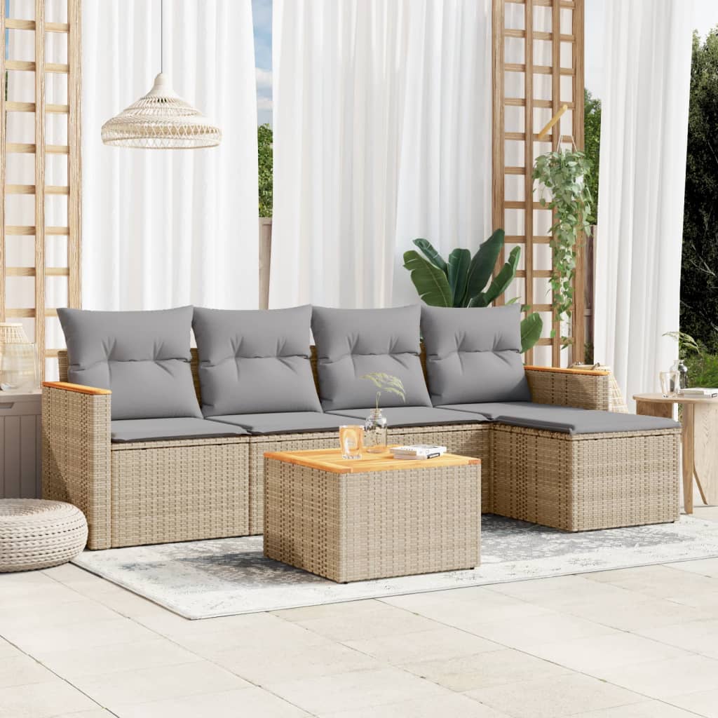 6-delige Loungeset met kussens poly rattan gemengd beige is nu te koop bij PeponiXL, paradijselijk wonen!