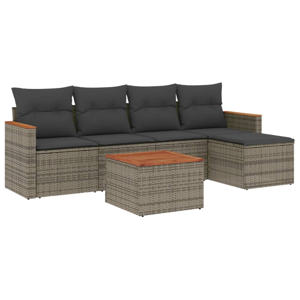 6-delige Loungeset met kussens poly rattan grijs is nu te koop bij PeponiXL, paradijselijk wonen!