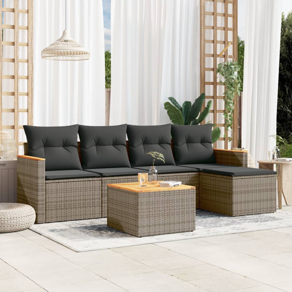 6-delige Loungeset met kussens poly rattan grijs is nu te koop bij PeponiXL, paradijselijk wonen!
