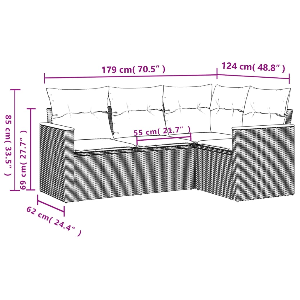 4-delige tuinbankset met kussens, zwart polyrotan is nu te koop bij PeponiXL, paradijselijk wonen!