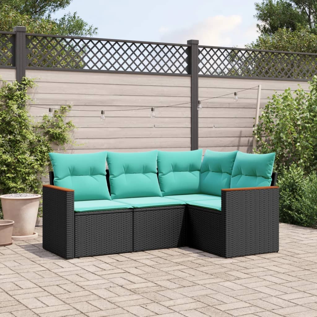 4-delige tuinbankset met kussens, zwart polyrotan is nu te koop bij PeponiXL, paradijselijk wonen!