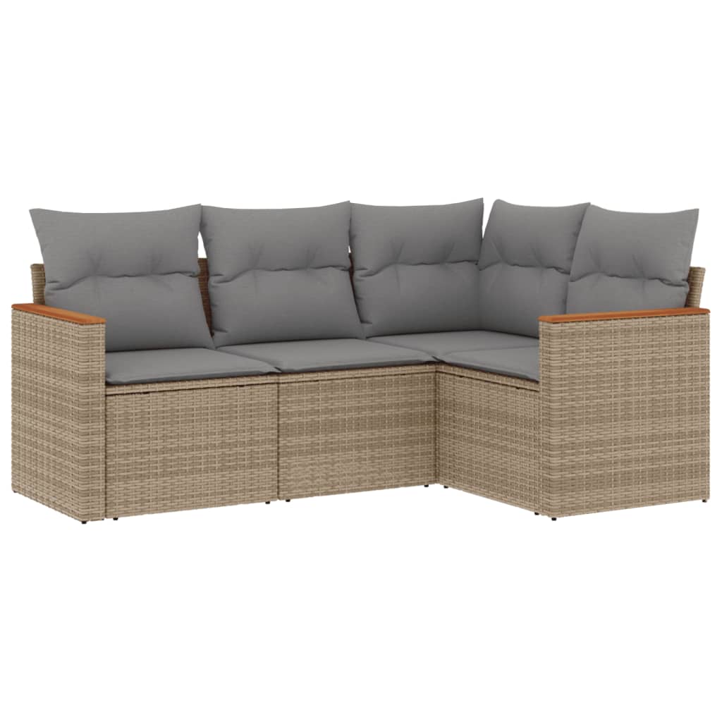 4-delige Loungeset met kussens poly rattan gemengd beige is nu te koop bij PeponiXL, paradijselijk wonen!