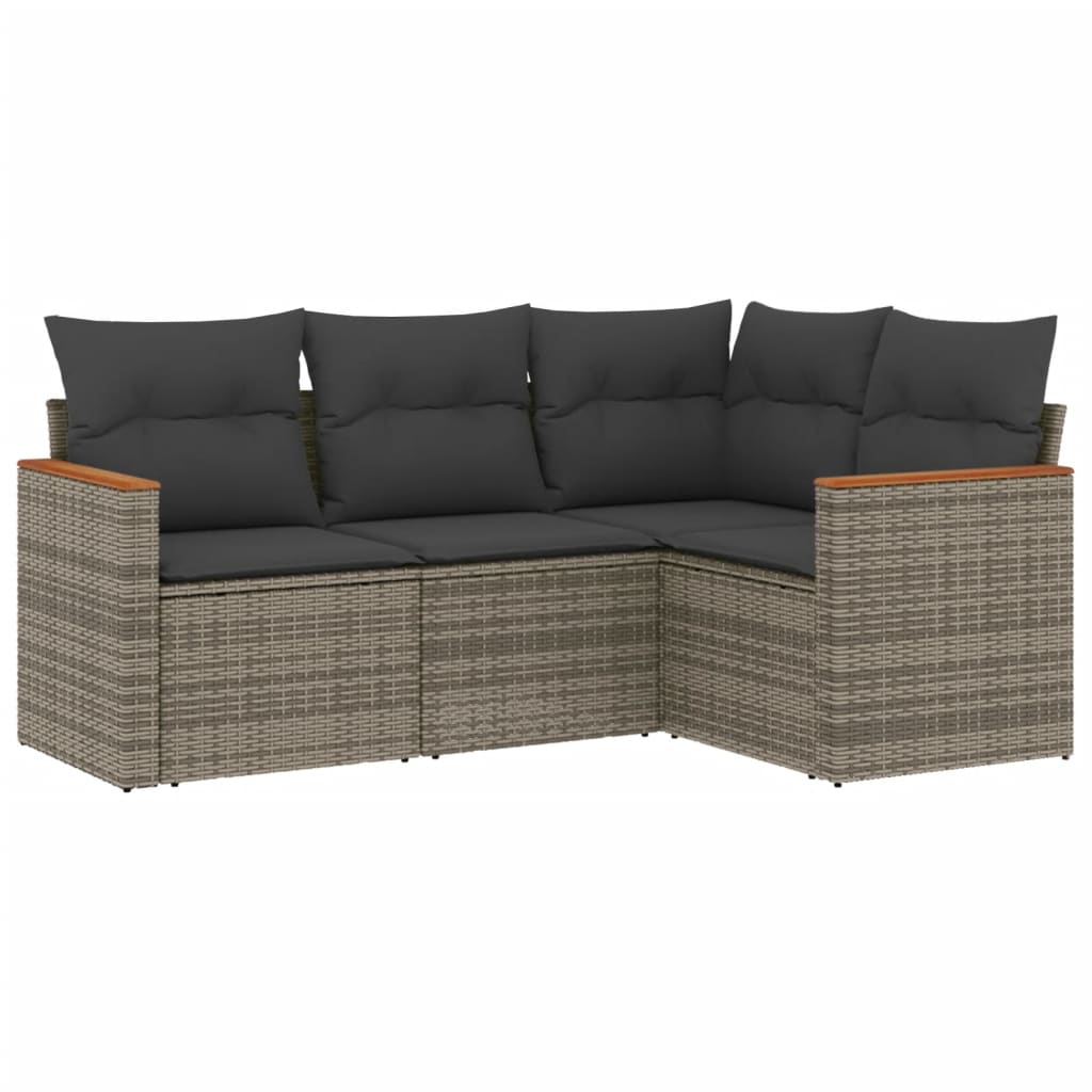 4-delige Loungeset met kussens poly rattan grijs is nu te koop bij PeponiXL, paradijselijk wonen!