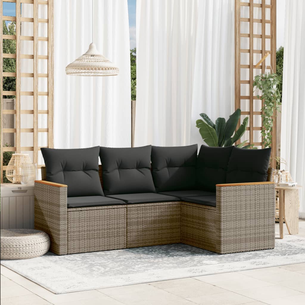 4-delige Loungeset met kussens poly rattan grijs is nu te koop bij PeponiXL, paradijselijk wonen!