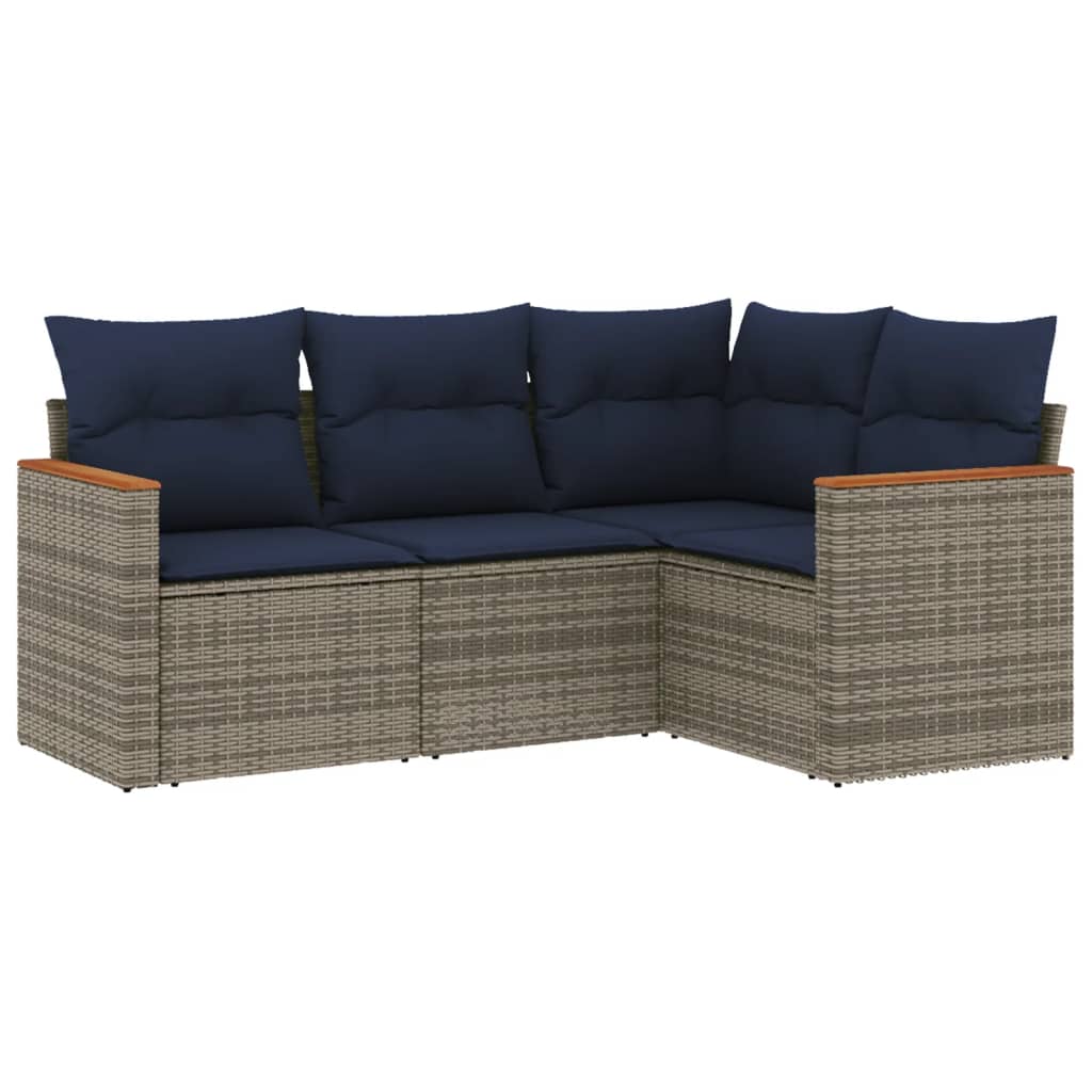 4-delige tuinbankset met kussens, grijs polyrotan is nu te koop bij PeponiXL, paradijselijk wonen!