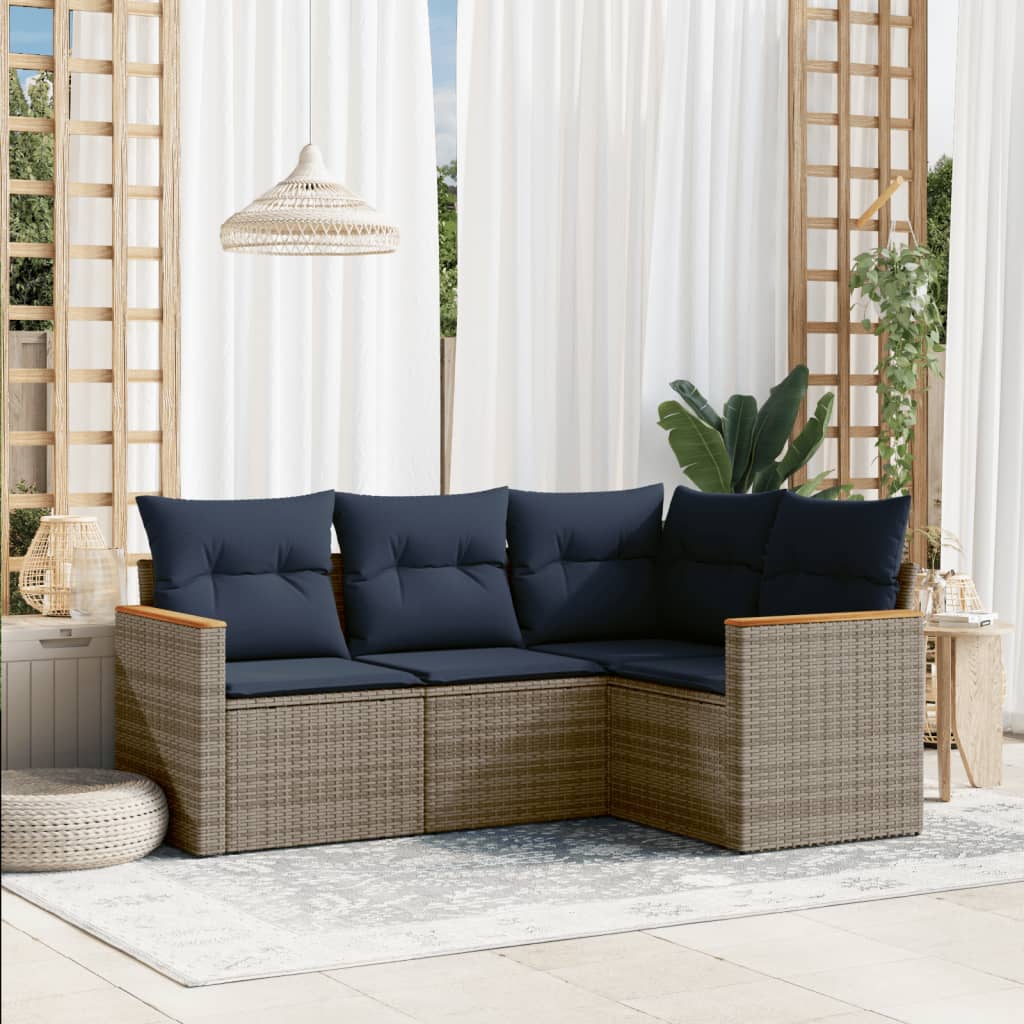 4-delige tuinbankset met kussens, grijs polyrotan is nu te koop bij PeponiXL, paradijselijk wonen!