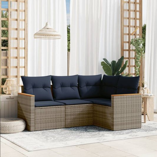 4-delige tuinbankset met kussens, grijs polyrotan is nu te koop bij PeponiXL, paradijselijk wonen!