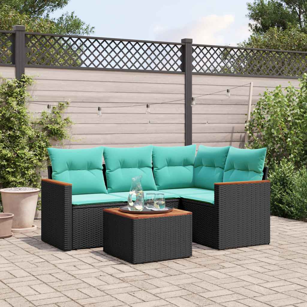 5-delige tuinbankset met kussens van zwart polyrotan is nu te koop bij PeponiXL, paradijselijk wonen!