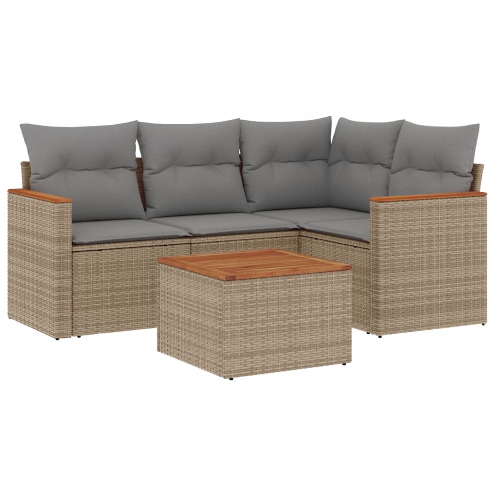 5-delige Loungeset met kussens poly rattan gemengd beige is nu te koop bij PeponiXL, paradijselijk wonen!