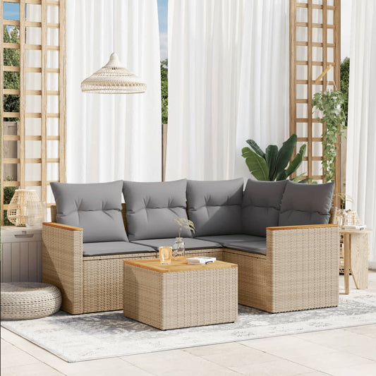 5-delige Loungeset met kussens poly rattan gemengd beige is nu te koop bij PeponiXL, paradijselijk wonen!