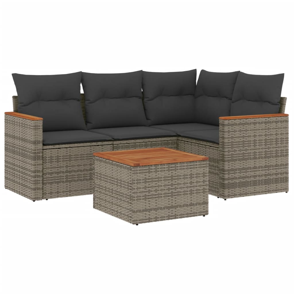 5-delige Loungeset met kussens poly rattan grijs is nu te koop bij PeponiXL, paradijselijk wonen!