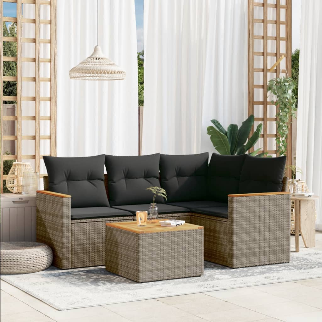 5-delige Loungeset met kussens poly rattan grijs is nu te koop bij PeponiXL, paradijselijk wonen!
