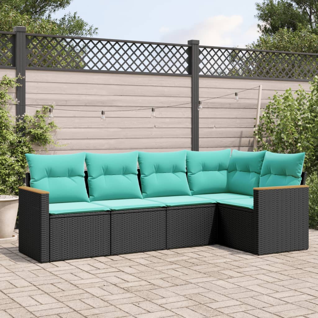 5-delige tuinbankset met kussens van zwart polyrotan is nu te koop bij PeponiXL, paradijselijk wonen!
