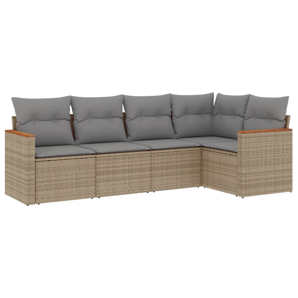 5-delige Loungeset met kussens poly rattan gemengd beige is nu te koop bij PeponiXL, paradijselijk wonen!