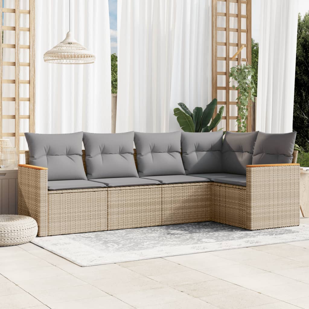 5-delige Loungeset met kussens poly rattan gemengd beige is nu te koop bij PeponiXL, paradijselijk wonen!