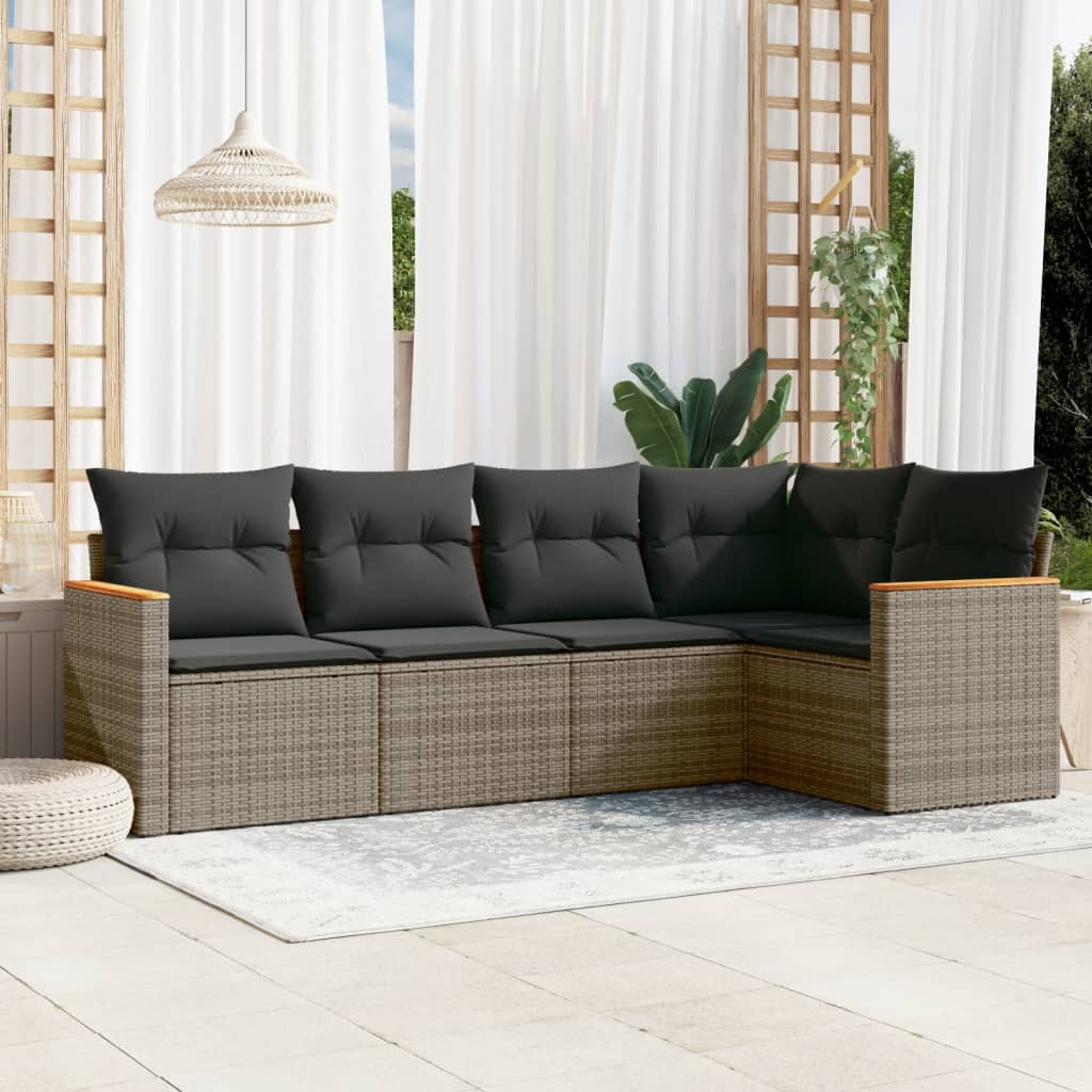 5-delige Loungeset met kussens poly rattan grijs is nu te koop bij PeponiXL, paradijselijk wonen!