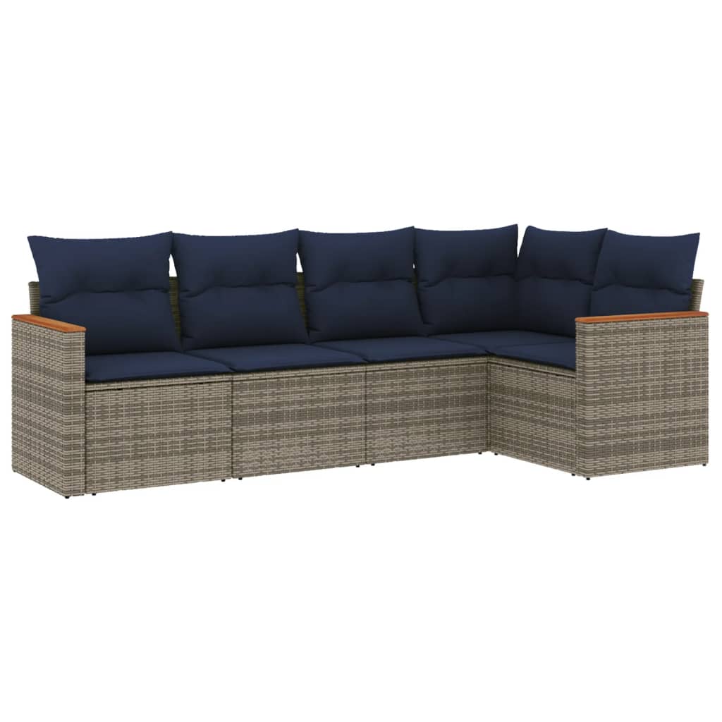 5-delige tuinbankset met kussens, grijs polyrotan is nu te koop bij PeponiXL, paradijselijk wonen!