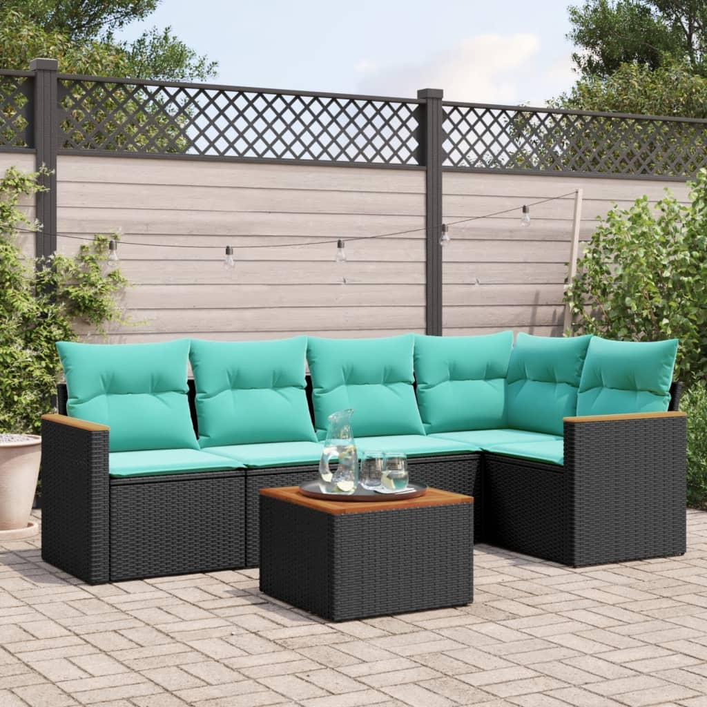 6-delige tuinbankset met kussens van zwart polyrotan is nu te koop bij PeponiXL, paradijselijk wonen!