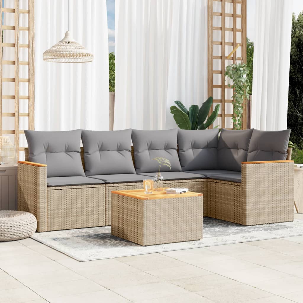 6-delige Loungeset met kussens poly rattan gemengd beige is nu te koop bij PeponiXL, paradijselijk wonen!