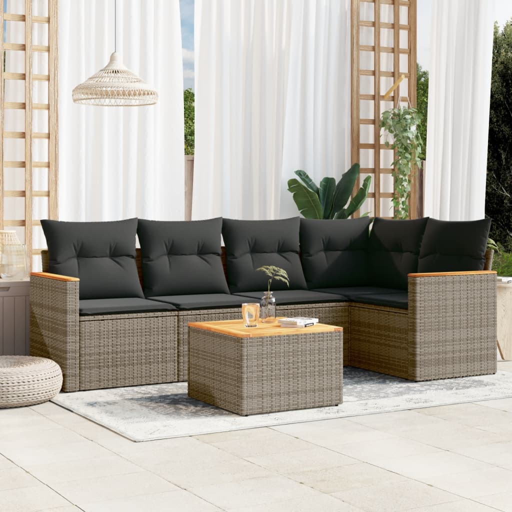 6-delige Loungeset met kussens poly rattan grijs is nu te koop bij PeponiXL, paradijselijk wonen!