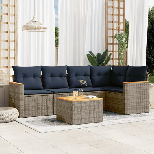6-delige tuinbankset met kussens, grijs polyrotan is nu te koop bij PeponiXL, paradijselijk wonen!