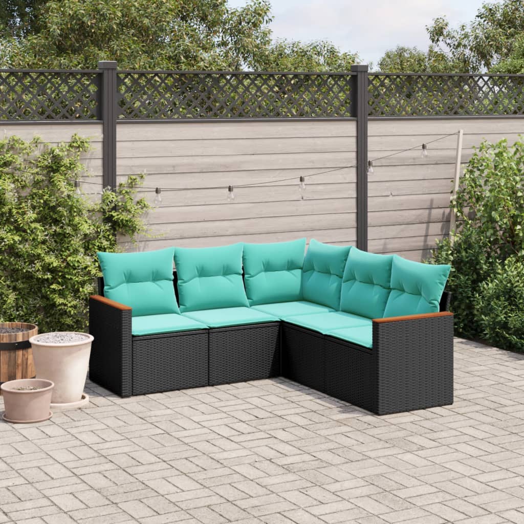 5-delige tuinbankset met kussens van zwart polyrotan is nu te koop bij PeponiXL, paradijselijk wonen!