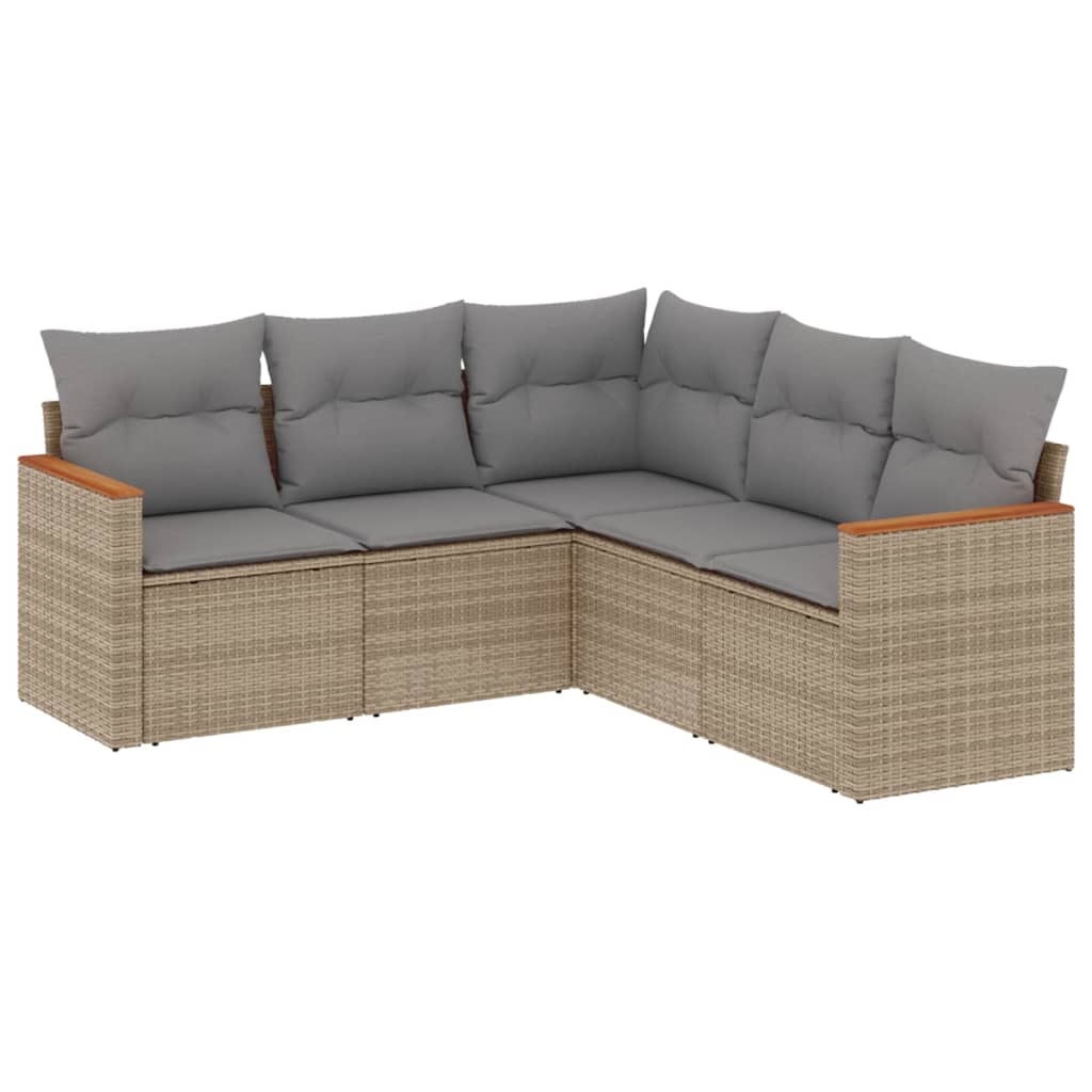 5-delige Loungeset met kussens poly rattan gemengd beige is nu te koop bij PeponiXL, paradijselijk wonen!
