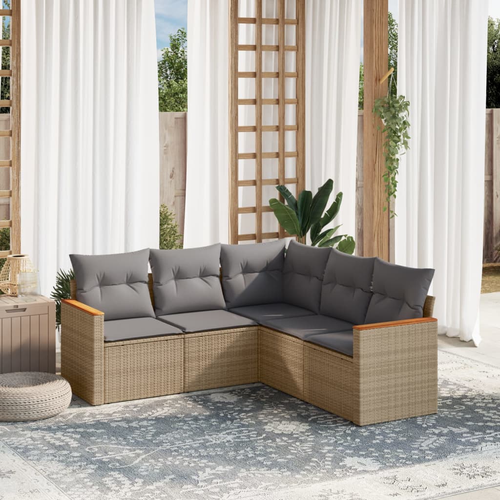 5-delige Loungeset met kussens poly rattan gemengd beige is nu te koop bij PeponiXL, paradijselijk wonen!