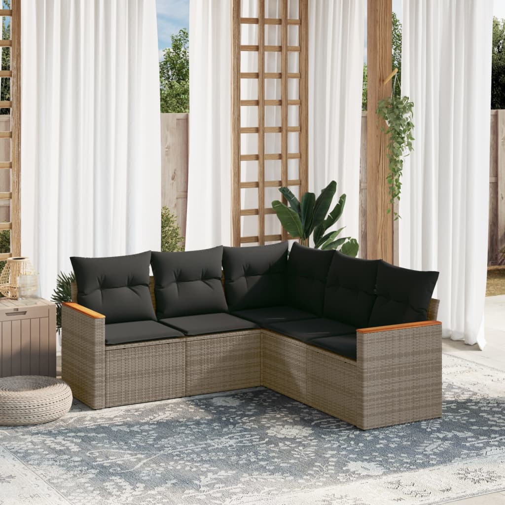 5-delige Loungeset met kussens poly rattan grijs is nu te koop bij PeponiXL, paradijselijk wonen!