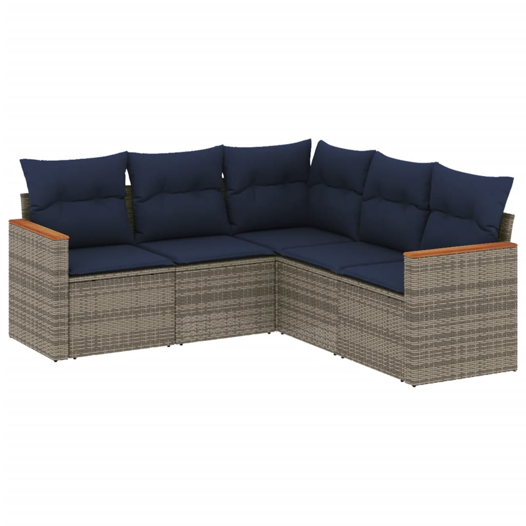 5-delige tuinbankset met kussens, grijs polyrotan is nu te koop bij PeponiXL, paradijselijk wonen!