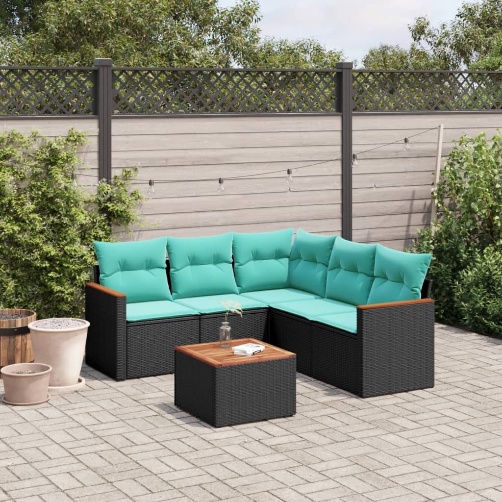 6-delige tuinbankset met kussens van zwart polyrotan is nu te koop bij PeponiXL, paradijselijk wonen!