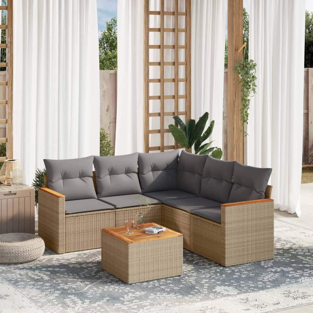 6-delige Loungeset met kussens poly rattan gemengd beige is nu te koop bij PeponiXL, paradijselijk wonen!