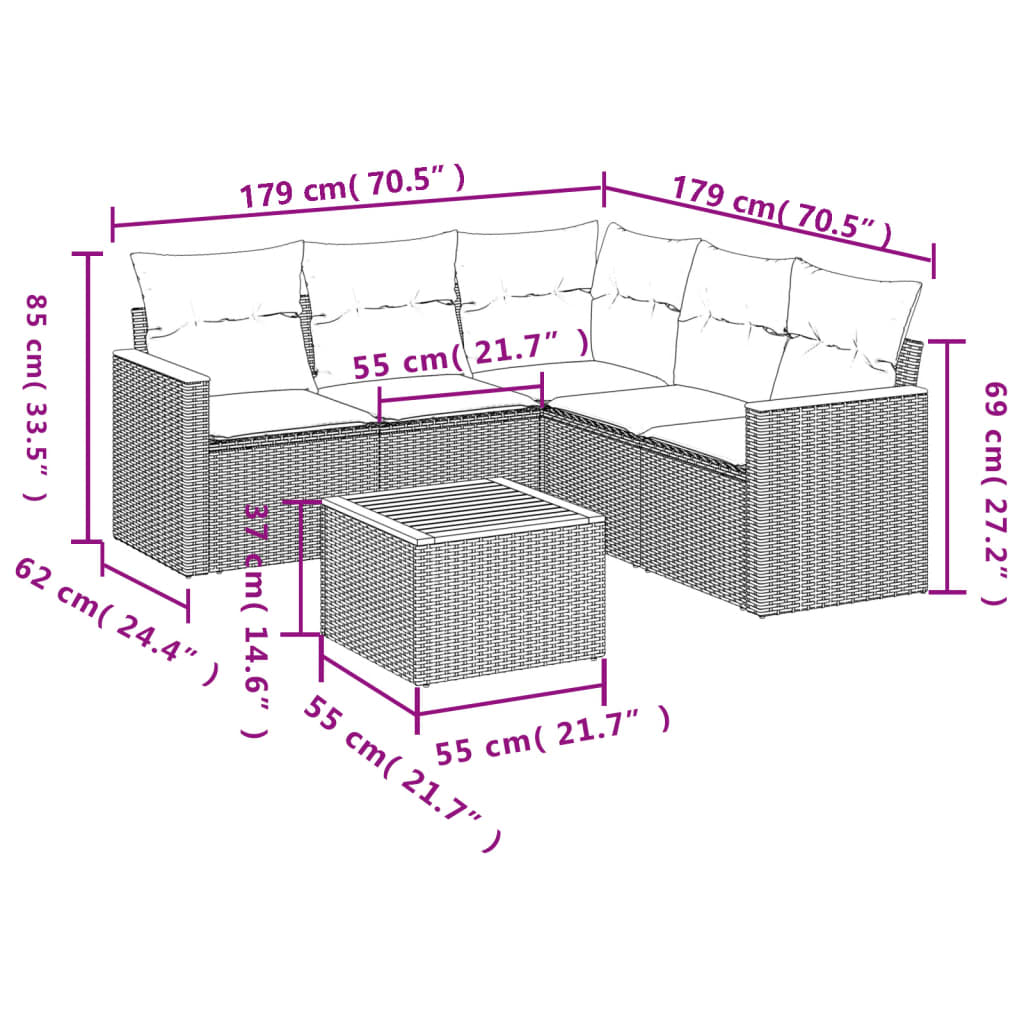 6-delige Loungeset met kussens poly rattan grijs is nu te koop bij PeponiXL, paradijselijk wonen!