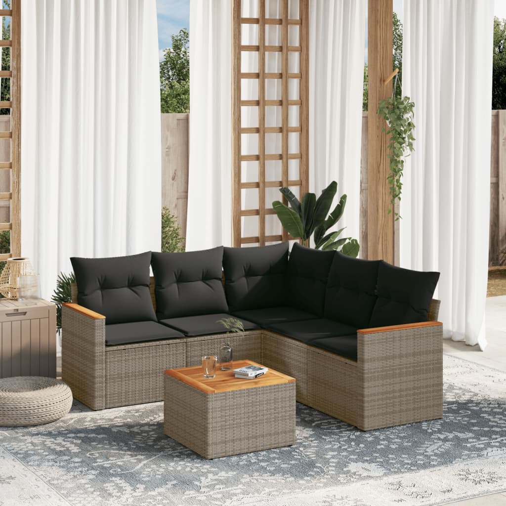 6-delige Loungeset met kussens poly rattan grijs is nu te koop bij PeponiXL, paradijselijk wonen!