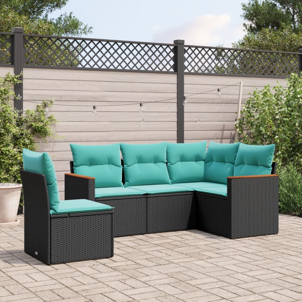 5-delige tuinbankset met kussens van zwart polyrotan is nu te koop bij PeponiXL, paradijselijk wonen!