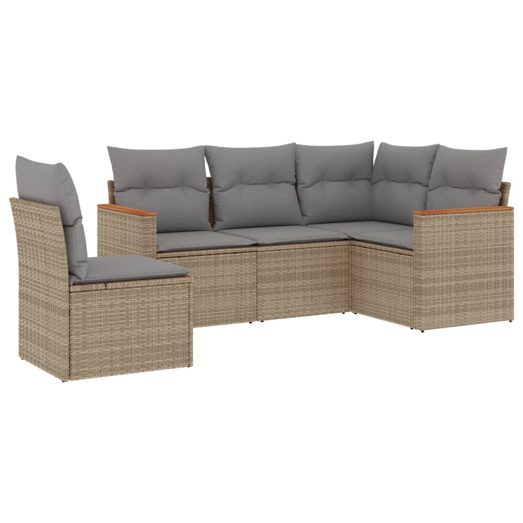 5-delige Loungeset met kussens poly rattan gemengd beige is nu te koop bij PeponiXL, paradijselijk wonen!