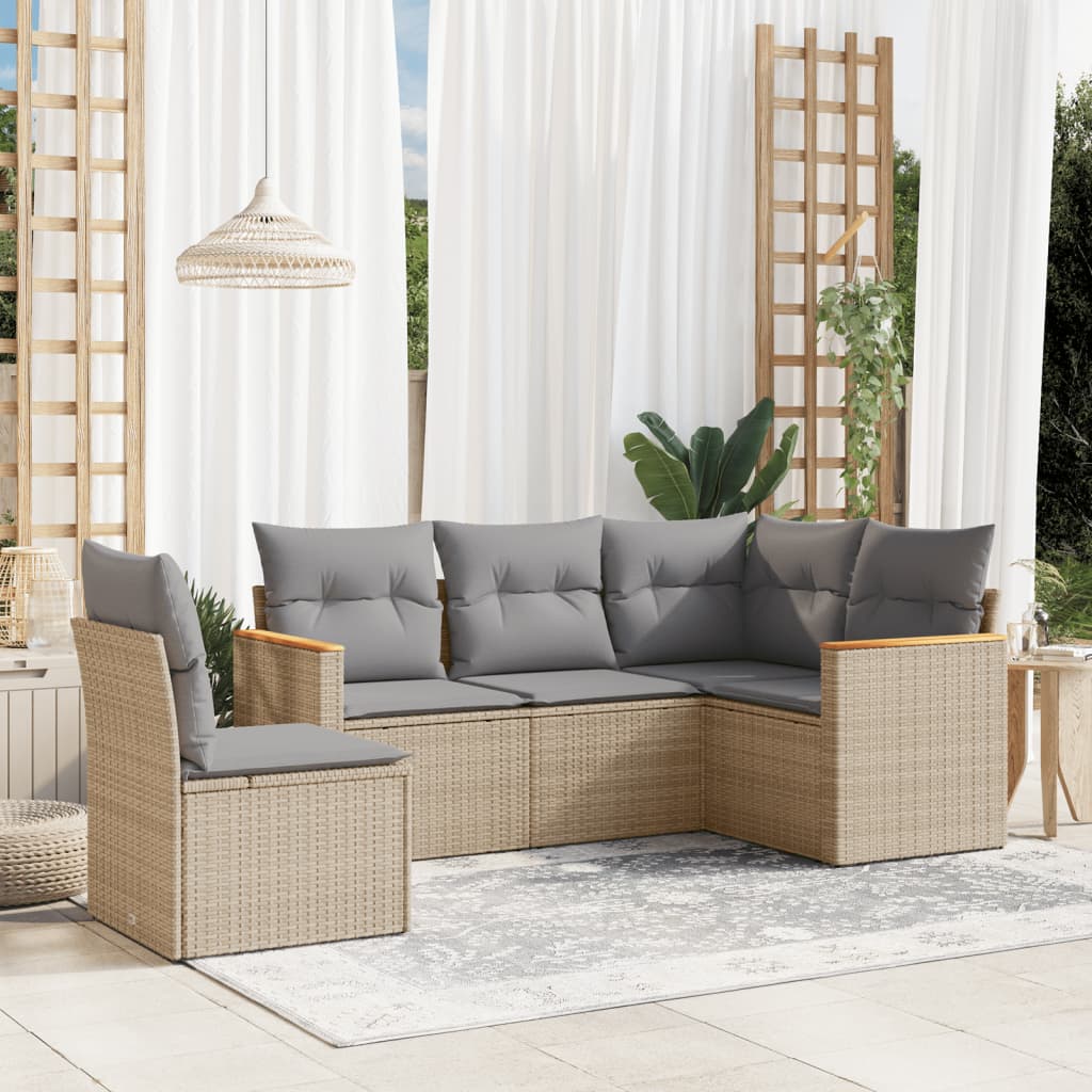 5-delige Loungeset met kussens poly rattan gemengd beige is nu te koop bij PeponiXL, paradijselijk wonen!