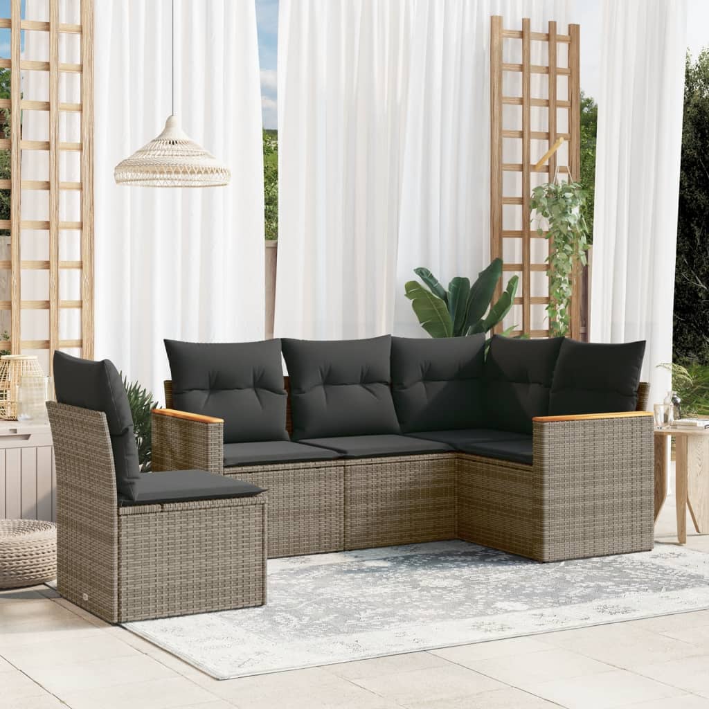 5-delige Loungeset met kussens poly rattan grijs is nu te koop bij PeponiXL, paradijselijk wonen!